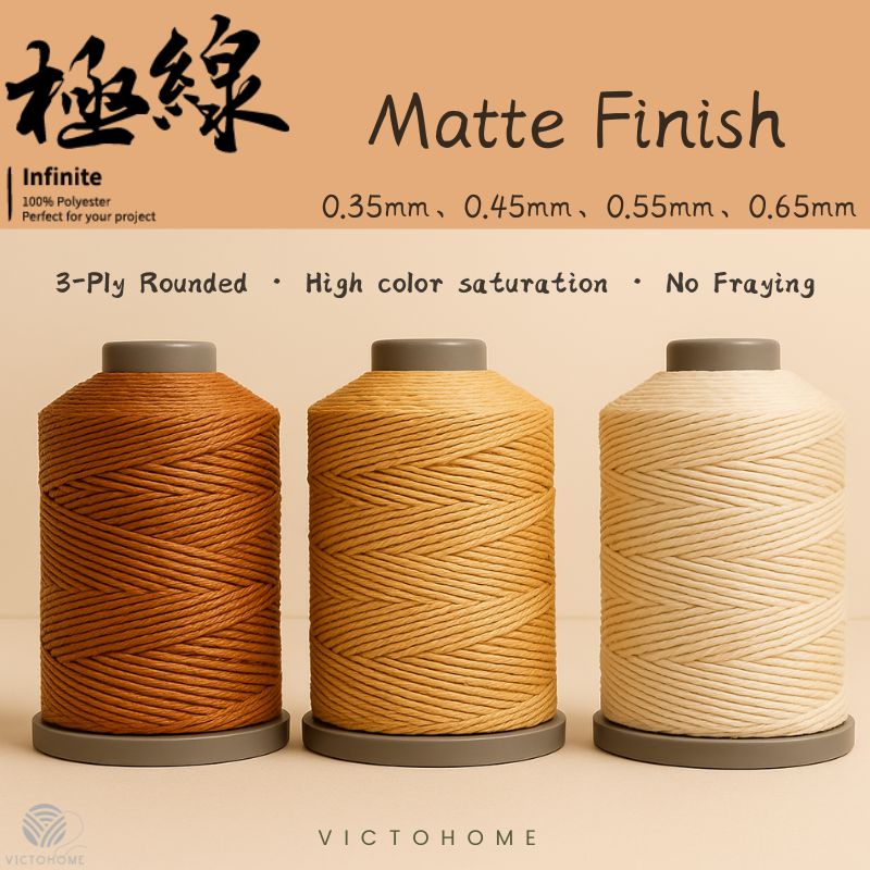 INFINITE 3-Ply No-Fray Round Waxed Thread | Large Roll | Matte Wax Finish | 4 Sizes | 36 Colors